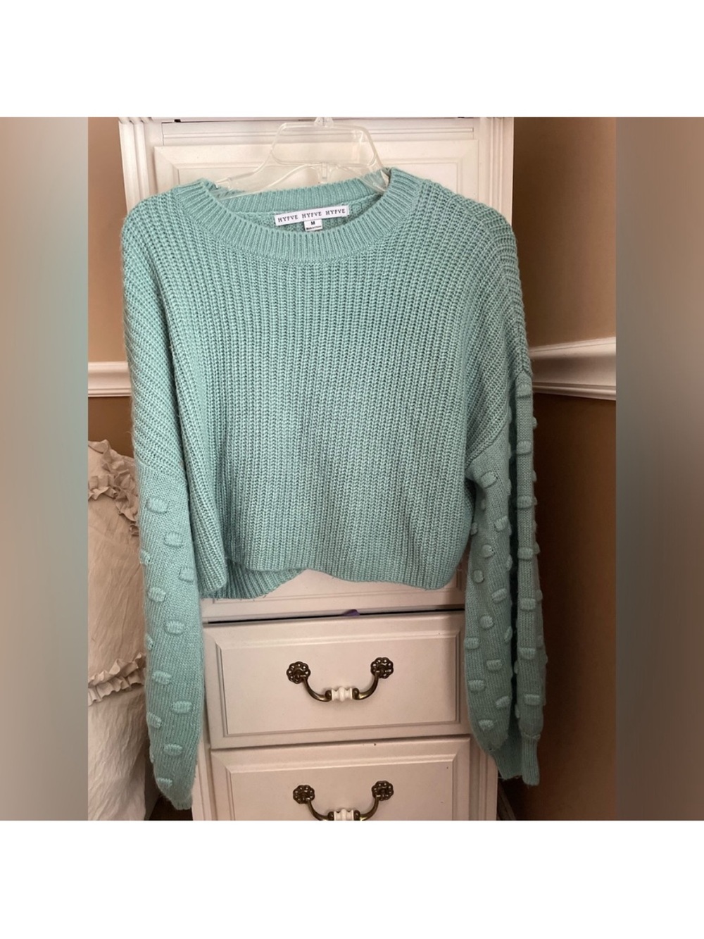 Hyfve Mint Bubble Sleeve Cropped Sweater